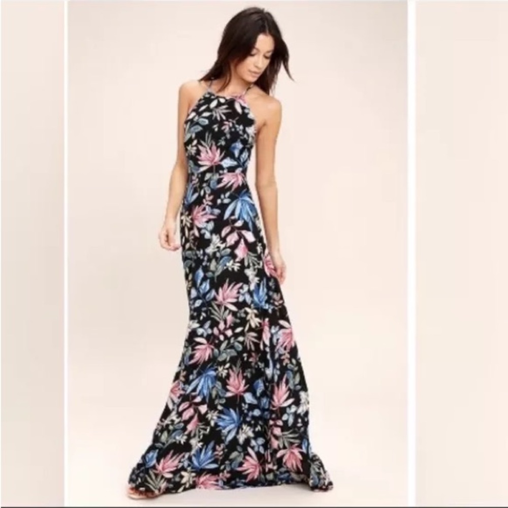 Loving ways black floral print maxi dress by Lulus